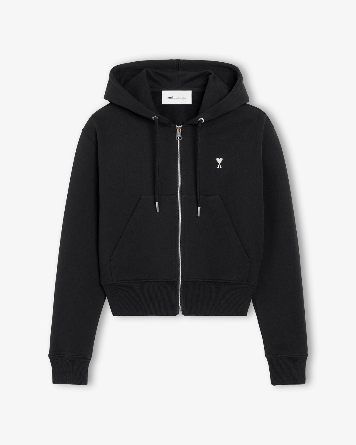 AMI PARIS Hoodie with Contrasted Ami de Coeur Black & White Cream