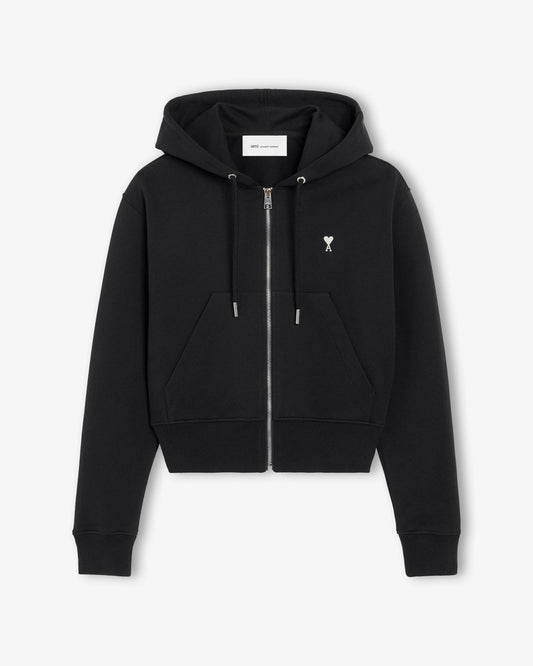 AMI PARIS Hoodie with Contrasted Ami de Coeur Black & White Cream