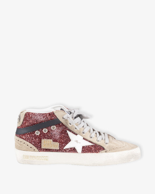 GOLDEN GOOSE Mid Star Glitter Upper Suede Toe & Spur Leather Star & Wave