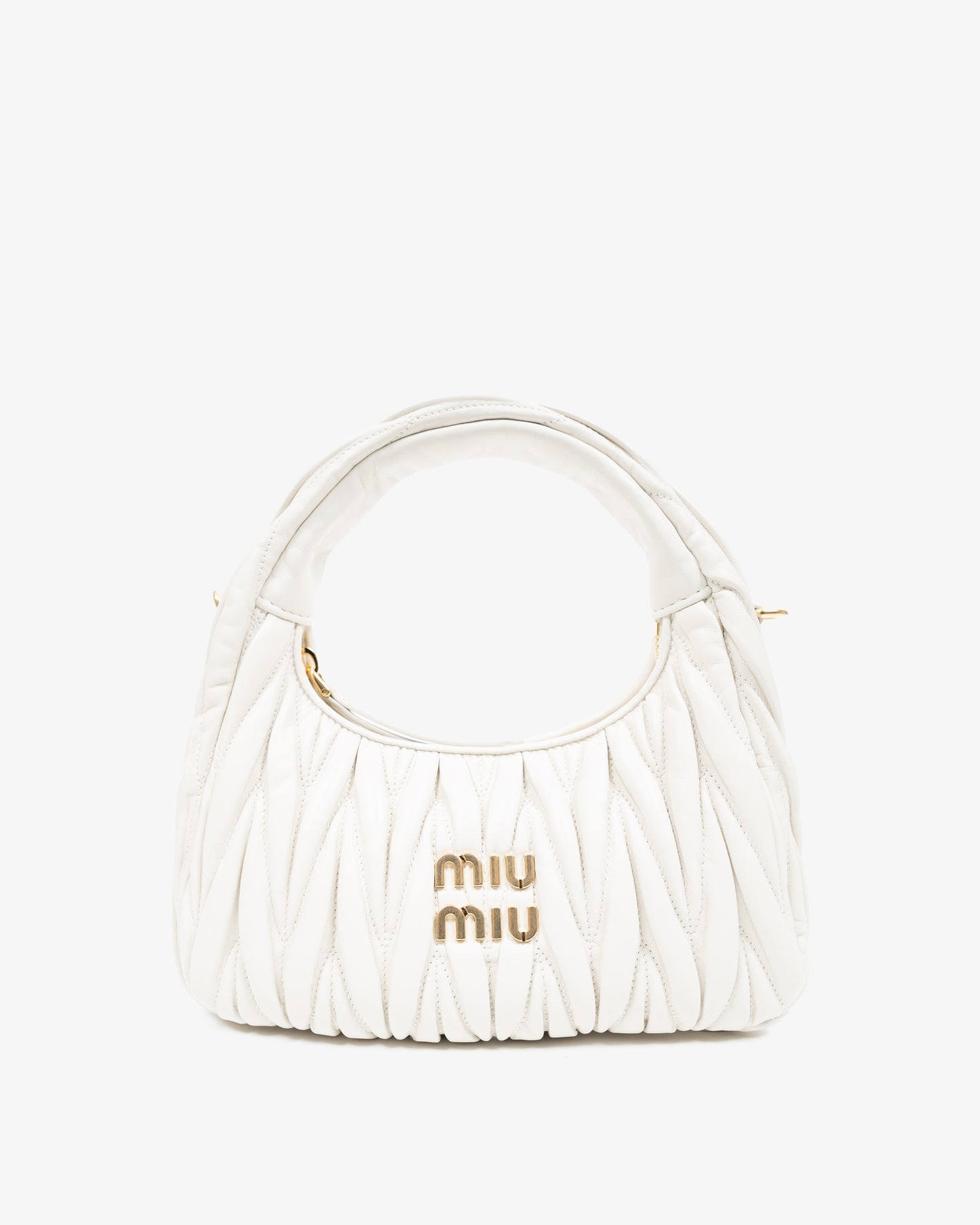 MIU MIU Wander Matelassé Nappa Hobo Bag White