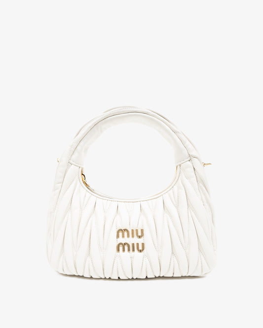 MIU MIU Wander Matelassé Nappa Hobo Bag White
