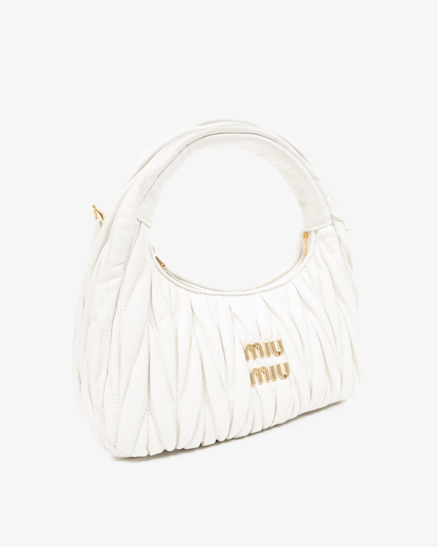 MIU MIU Wander Matelassé Nappa Hobo Bag White