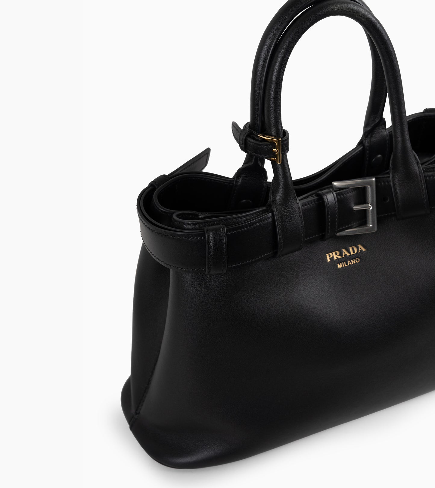 PRADA Buckle Medium Leather Bag with Belt