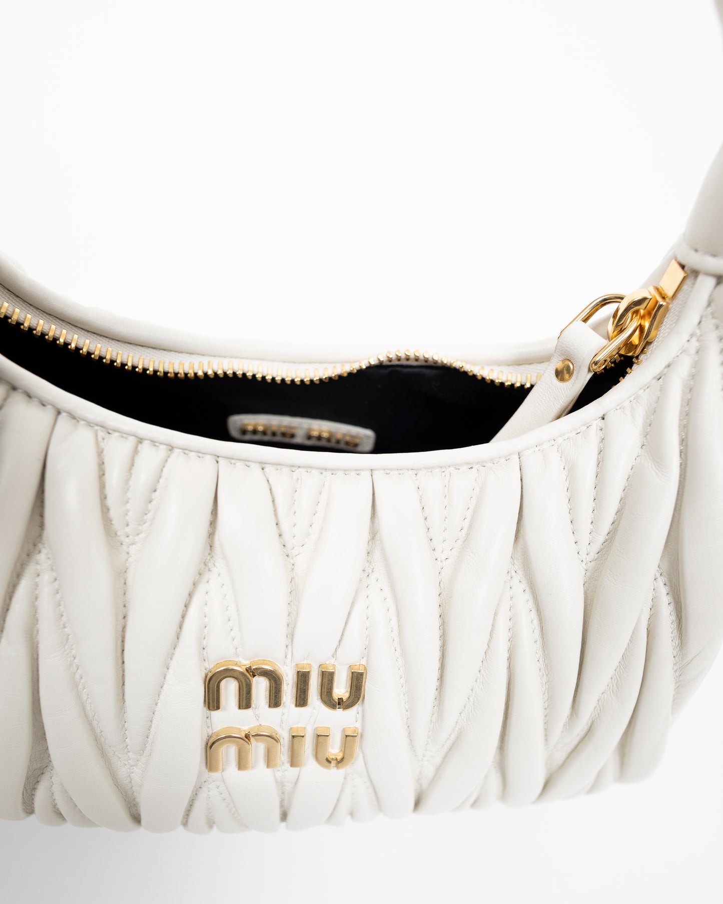 MIU MIU Wander Matelassé Nappa Hobo Bag White