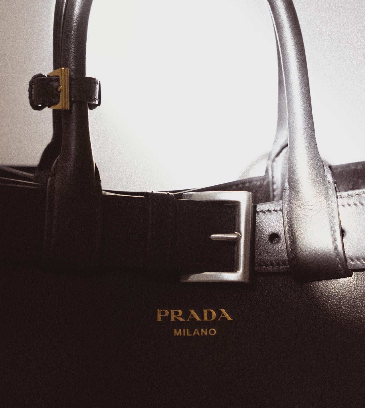 PRADA Buckle Medium Leather Bag with Belt