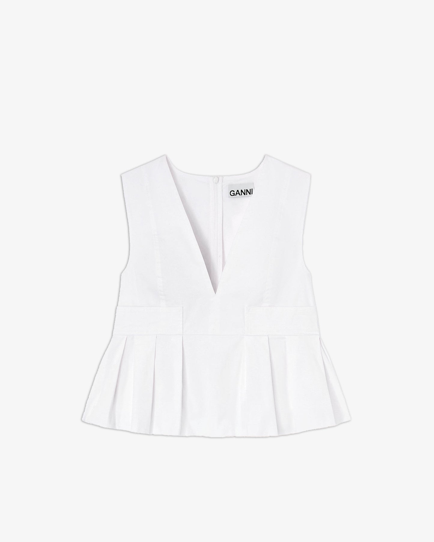 GANNI Stretch Cotton V - Neck Pocket Blouse White