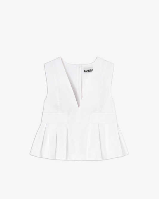 GANNI Stretch Cotton V - Neck Pocket Blouse White