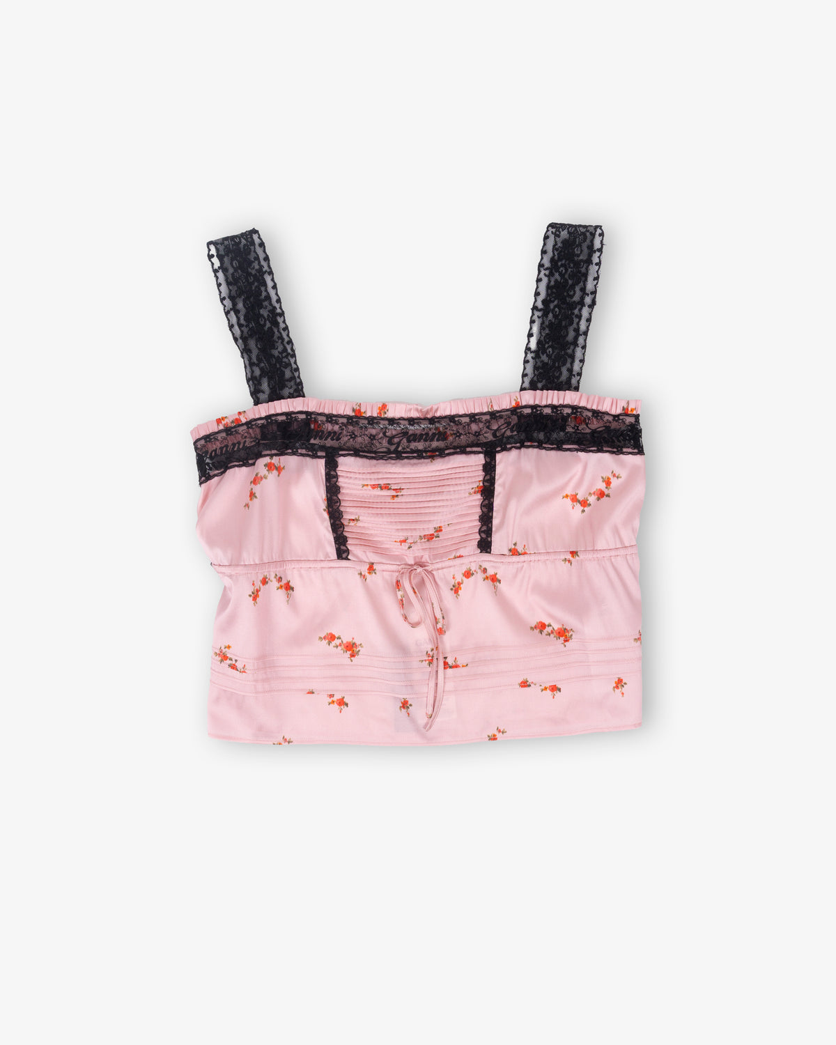 GANNI Printed Sandwashed Silk Satin Lace Slip Top Silver Pink
