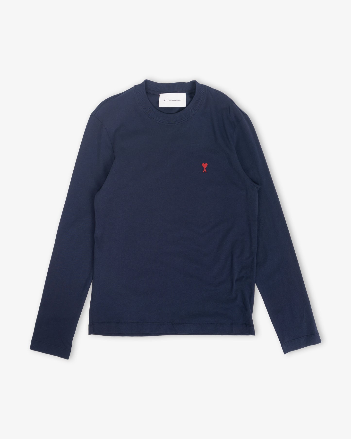 AMI PARIS Long Sleeves TShirt with Red Ami de Coeur Night Blue
