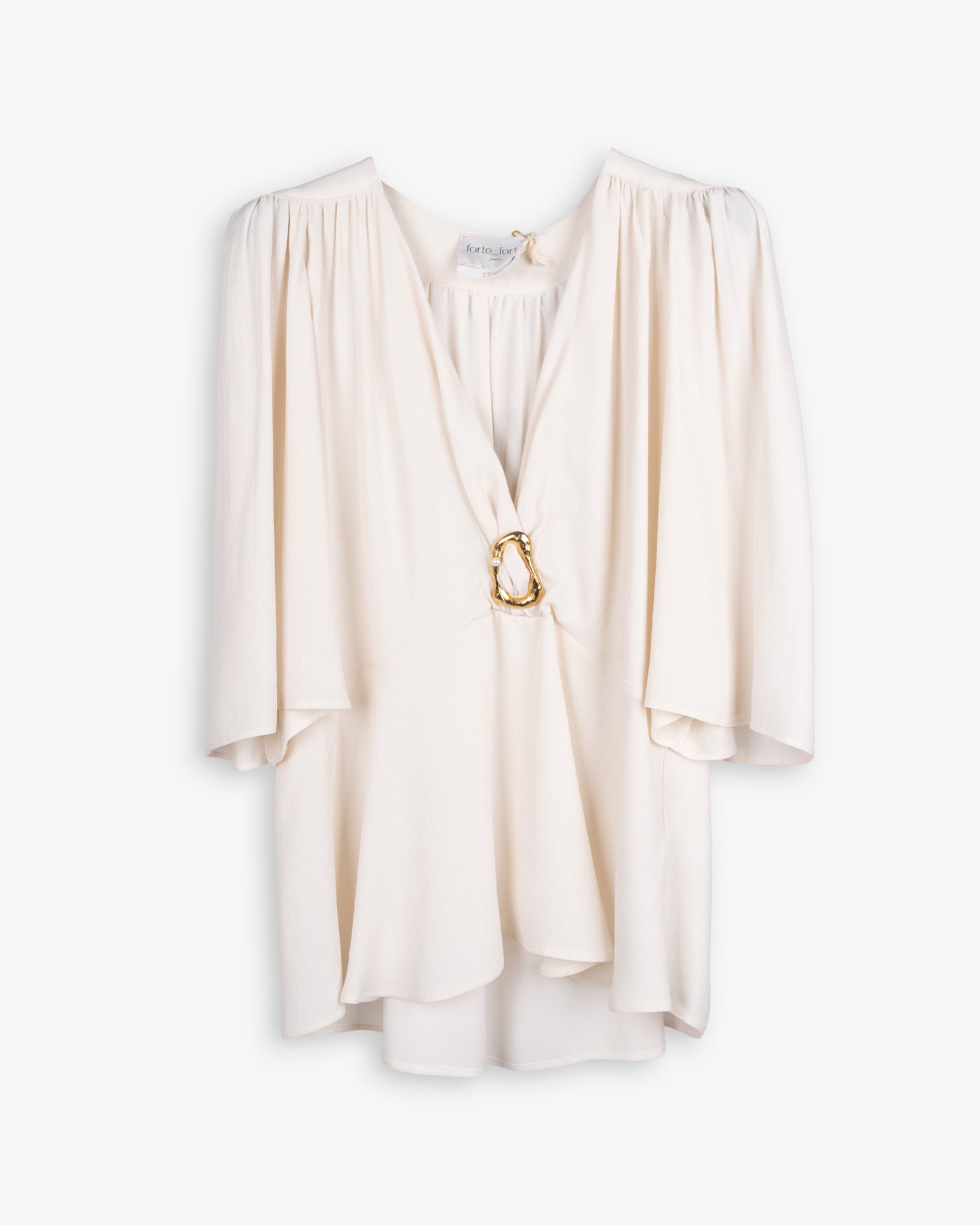 FORTE FORTE Mixed Silk Marocaine Sculpture Buckle Top Avorio