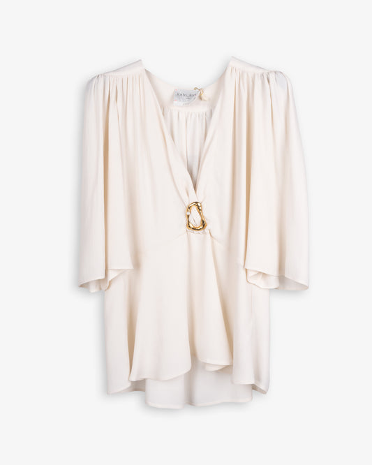 FORTE FORTE Mixed Silk Marocaine Sculpture Buckle Top Avorio