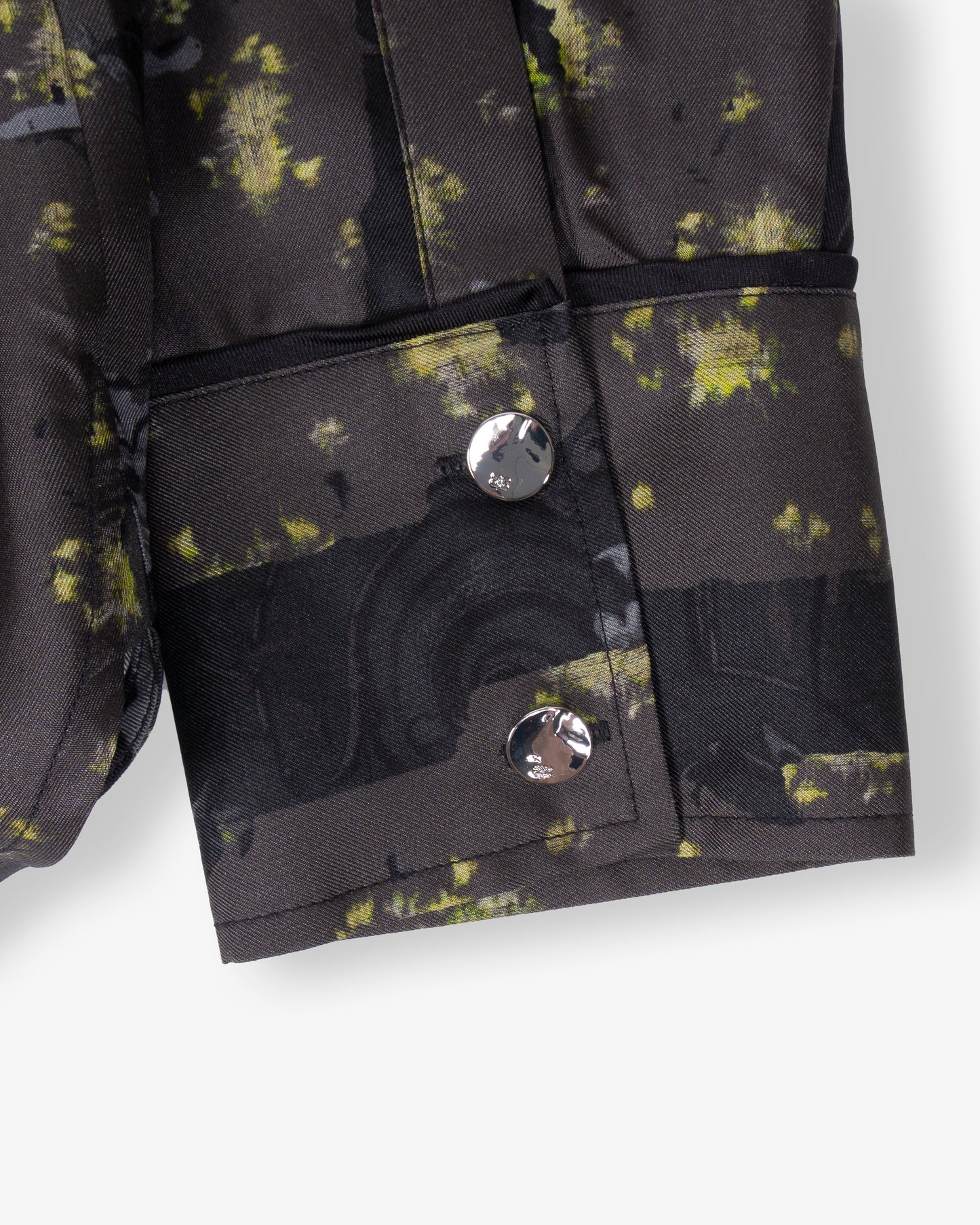 GANNI Printed Silk Twill Long Sleeve Shirt Black Sand