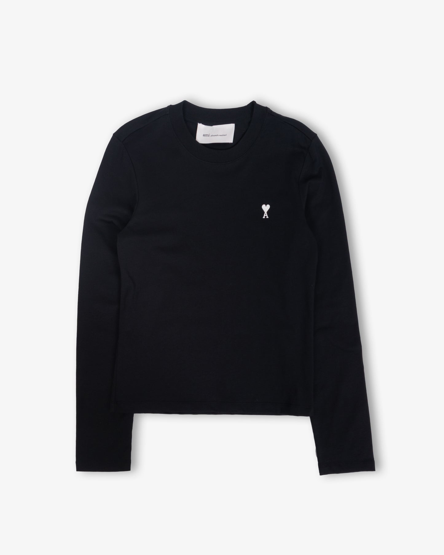 AMI PARIS Long Sleeves TShirt with Contrasted Ami de Coeur Black