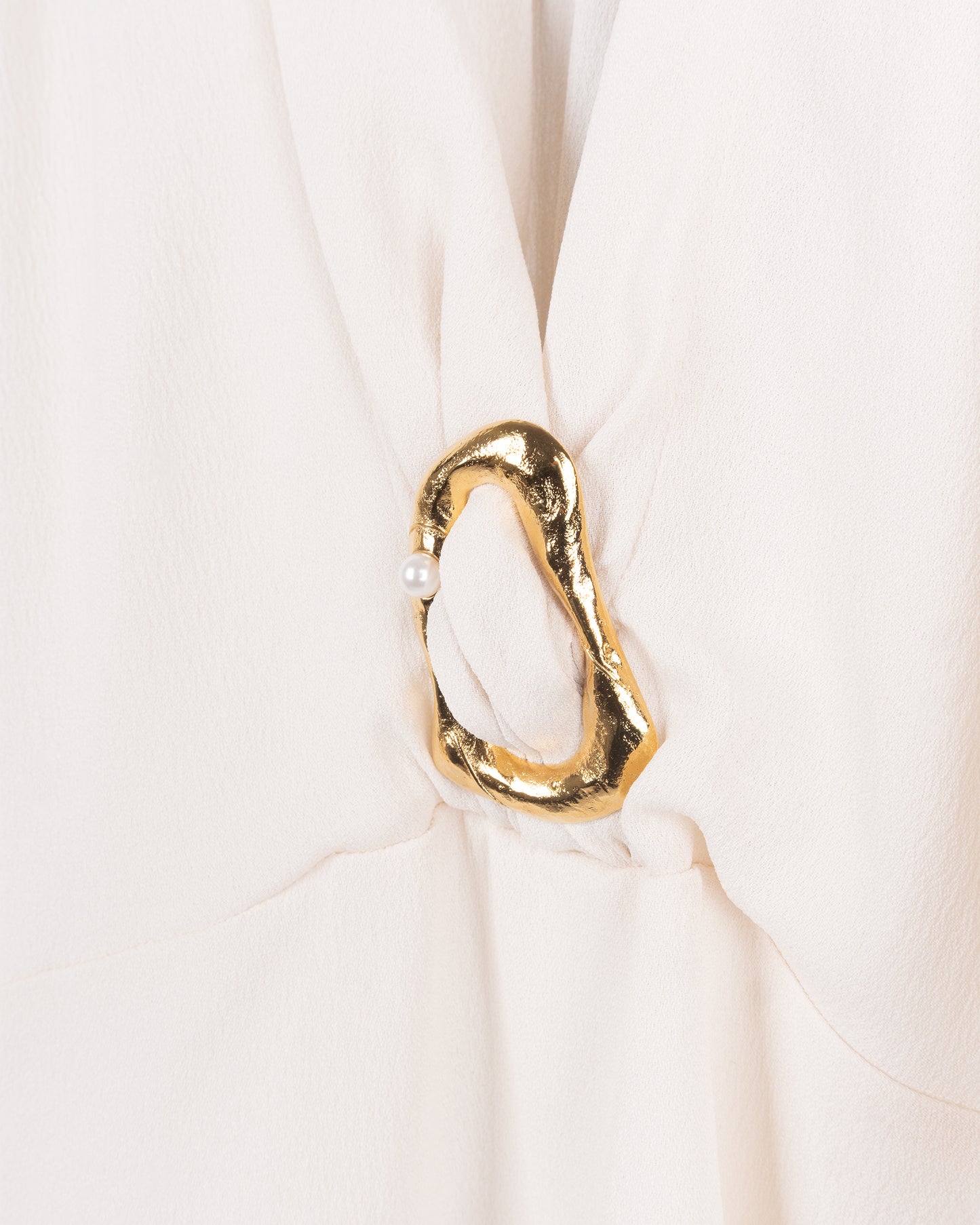 FORTE FORTE Mixed Silk Marocaine Sculpture Buckle Top Avorio
