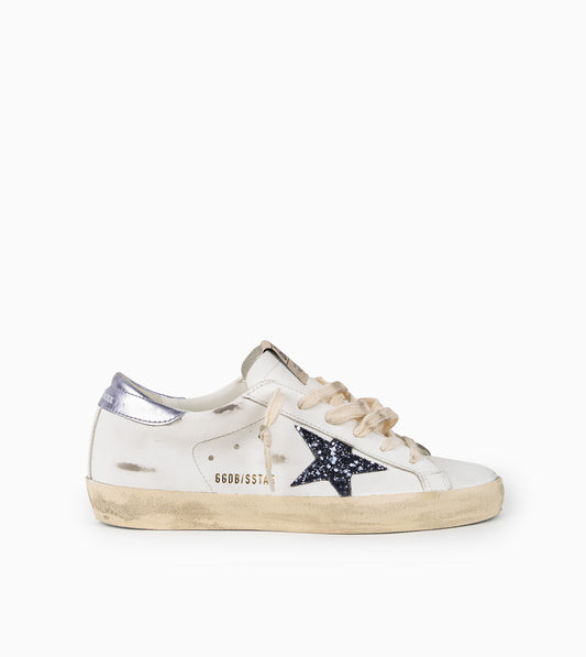 GOLDEN GOOSE- Super Star Leather Upper and Toe Glitter Star