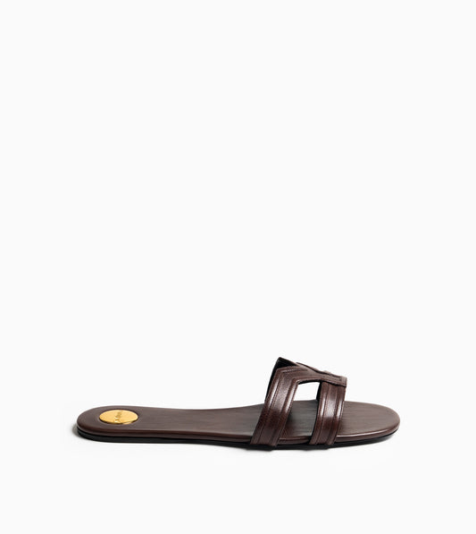 SAINT LAURENT Leather Women Shoes Flat Sandals Flat Le Brown