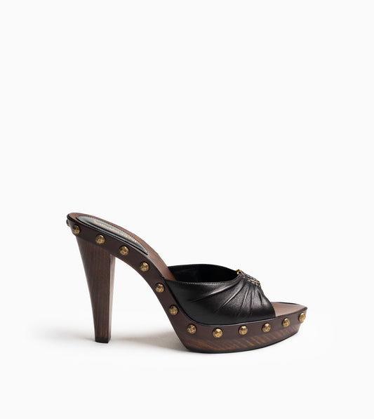 SAINT LAURENT Leather Women Shoes Sandles Mid Heel Lea Brown