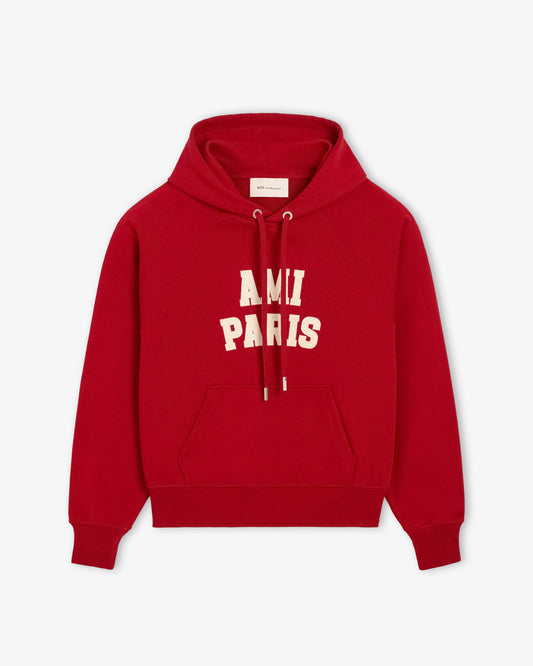 AMI PARIS Hoodie with Ami Paris Fel Embroidery Ruby Red