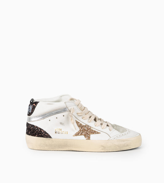 GOLDEN GOOSE- Mid Star Leather Upper and Toe Glitter Star