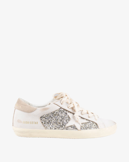 GOLDEN GOOSE Super Star Glitter & Leather Upper Leather Star Suede Heel