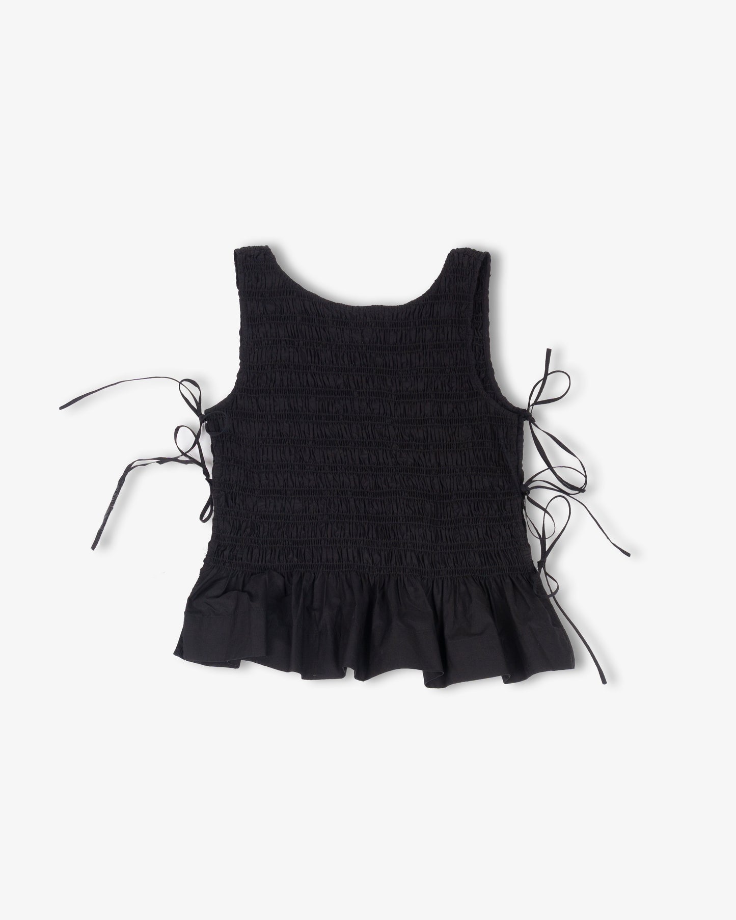 GANNI Cotton Poplin Smock Tie String Top Black
