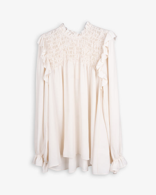 FORTE FORTE Mixed Silk Marocaine Long Sleeves Top Avorio