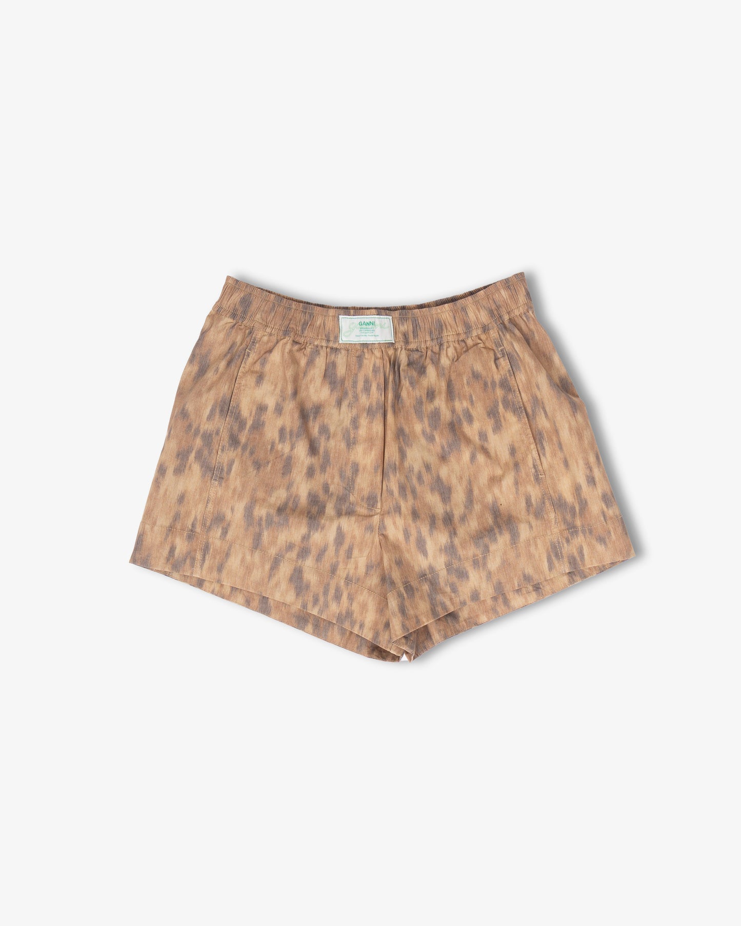 GANNI Printed Stretch Cotton Elasticated Shorts Burro