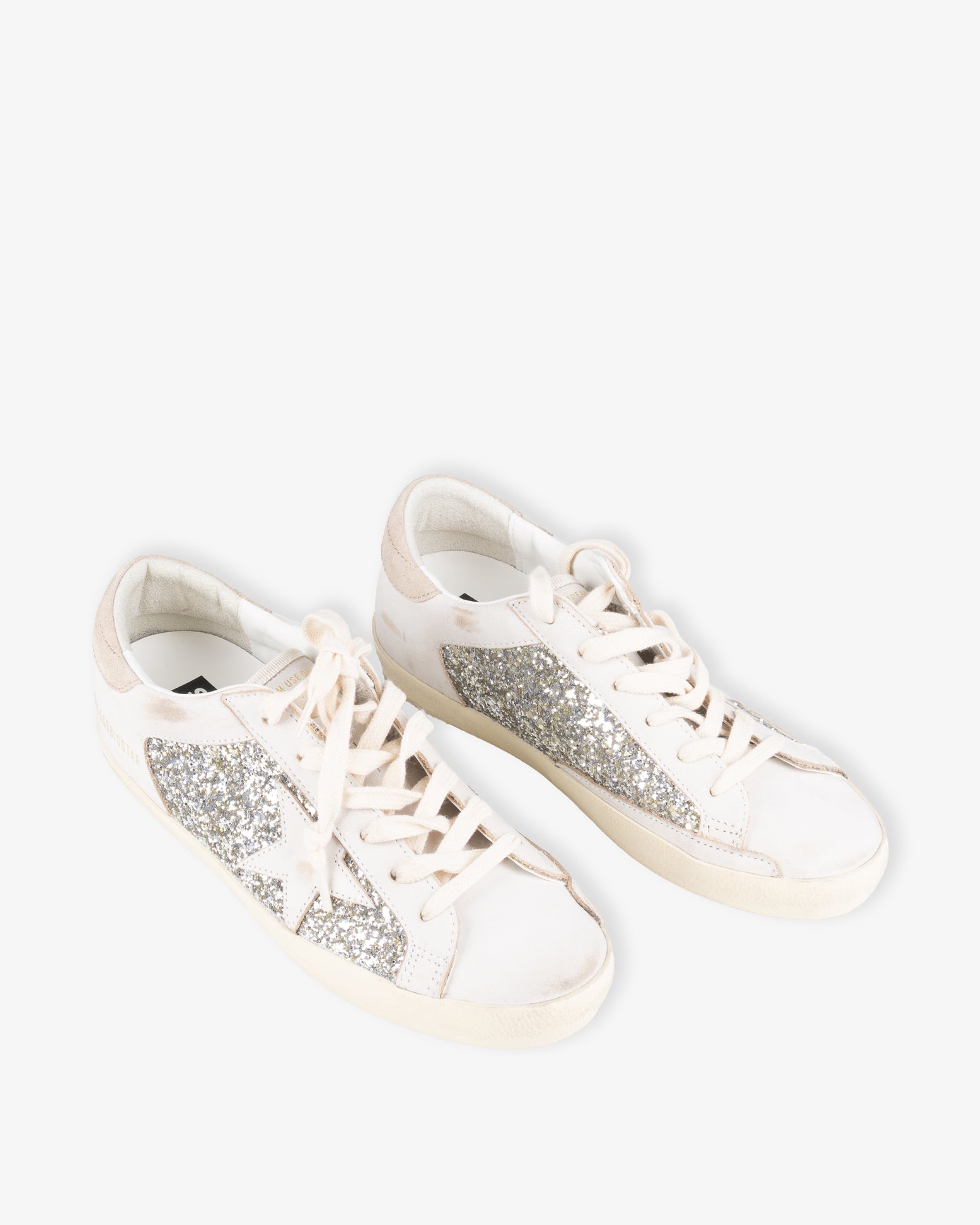 GOLDEN GOOSE Super Star Glitter & Leather Upper Leather Star Suede Heel