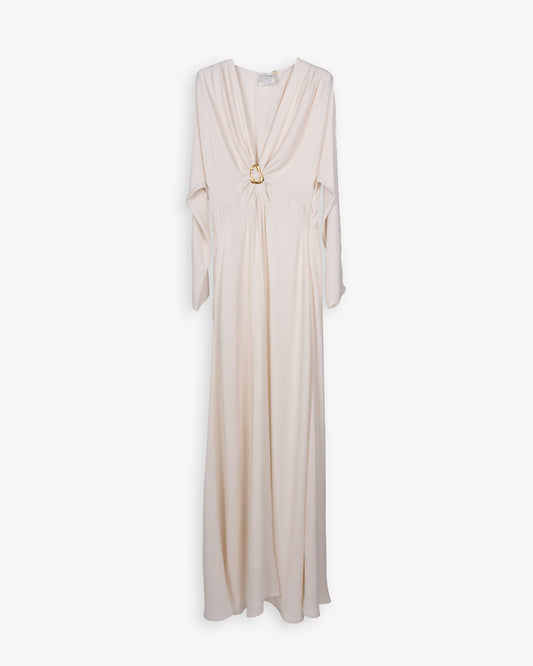 FORTE FORTE Mixed Silk Marocaine Sculpture Buckle Dress Avorio