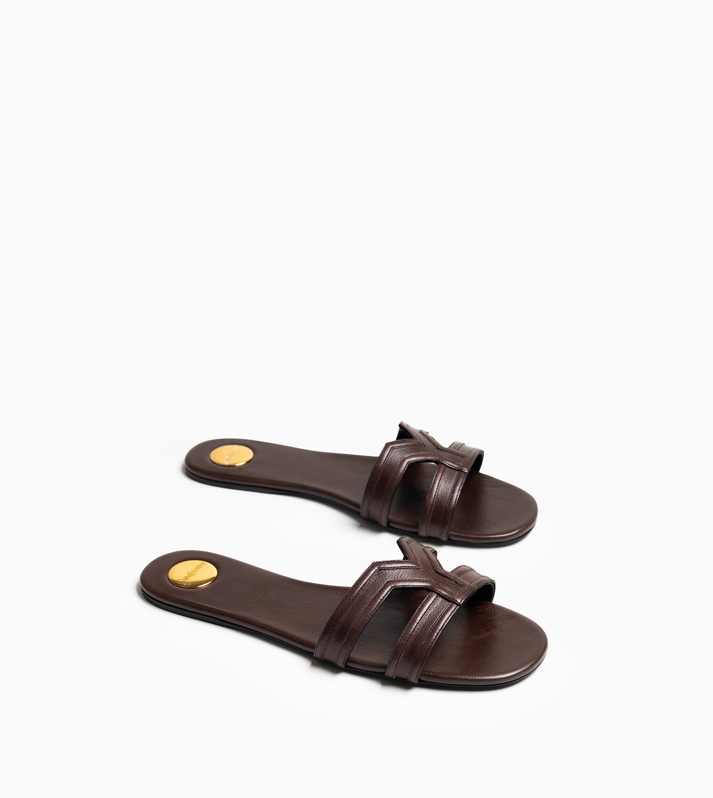 SAINT LAURENT Leather Women Shoes Flat Sandals Flat Le Brown