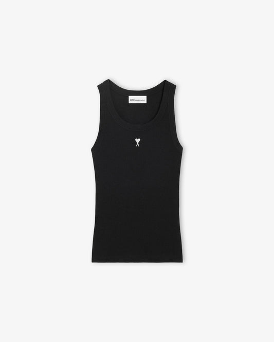 AMI PARIS Tank Top with Constrasted Ami de Coeur Black