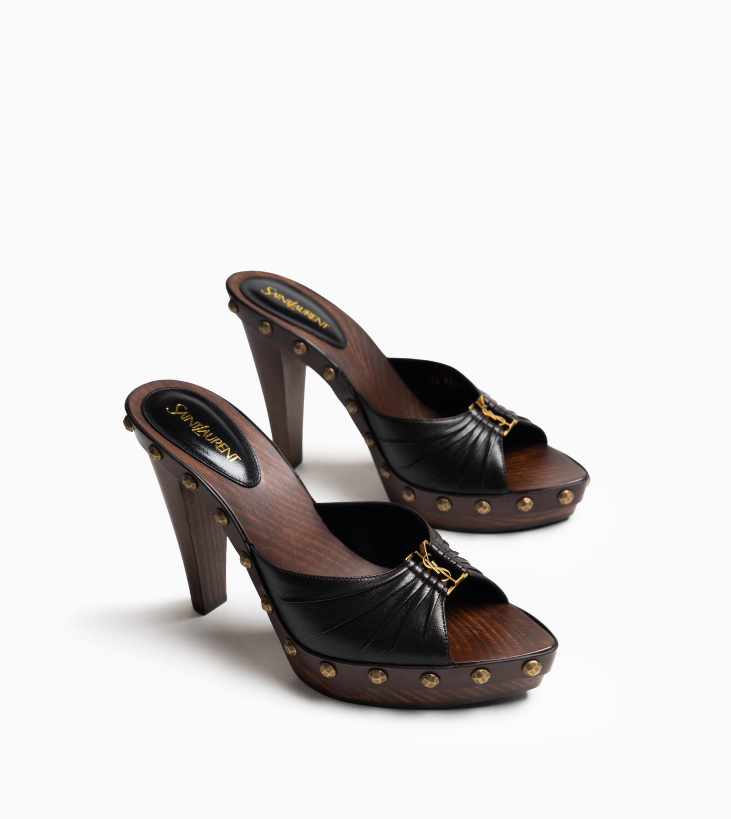 SAINT LAURENT Leather Women Shoes Sandles Mid Heel Lea Brown