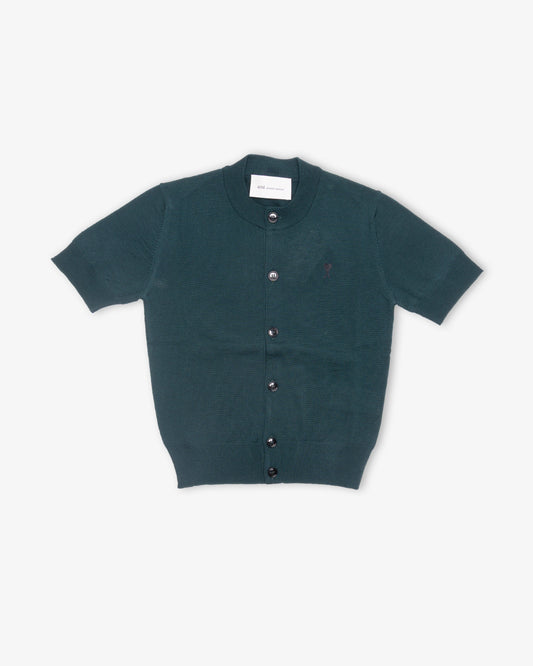 AMI PARIS Short Sleeves Cardigan with Contrasted Ami de Coeur Bottle Green