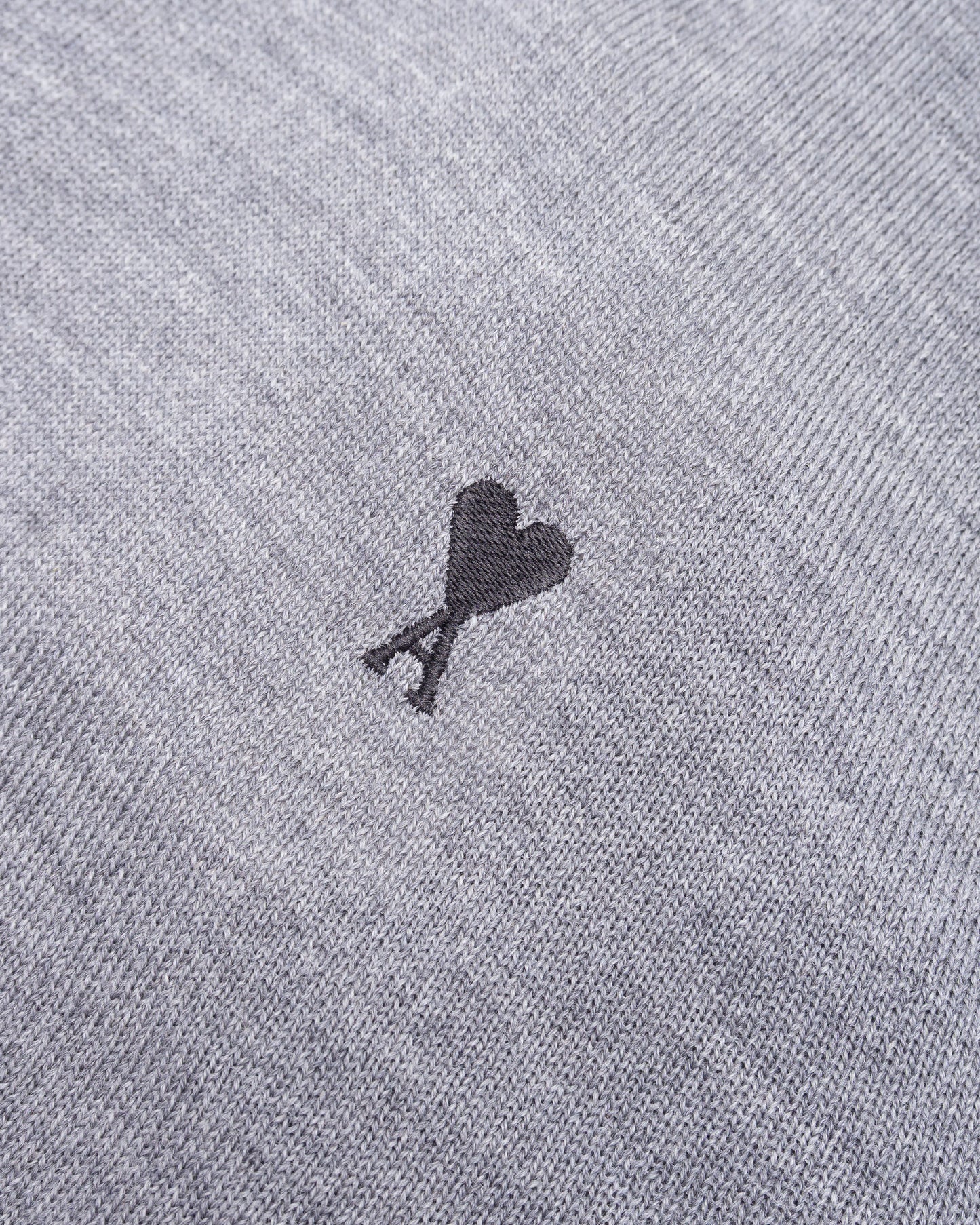 AMI PARIS Short Sleeves Cardigan with Contrasted Ami de Coeur Heather Ash Grey
