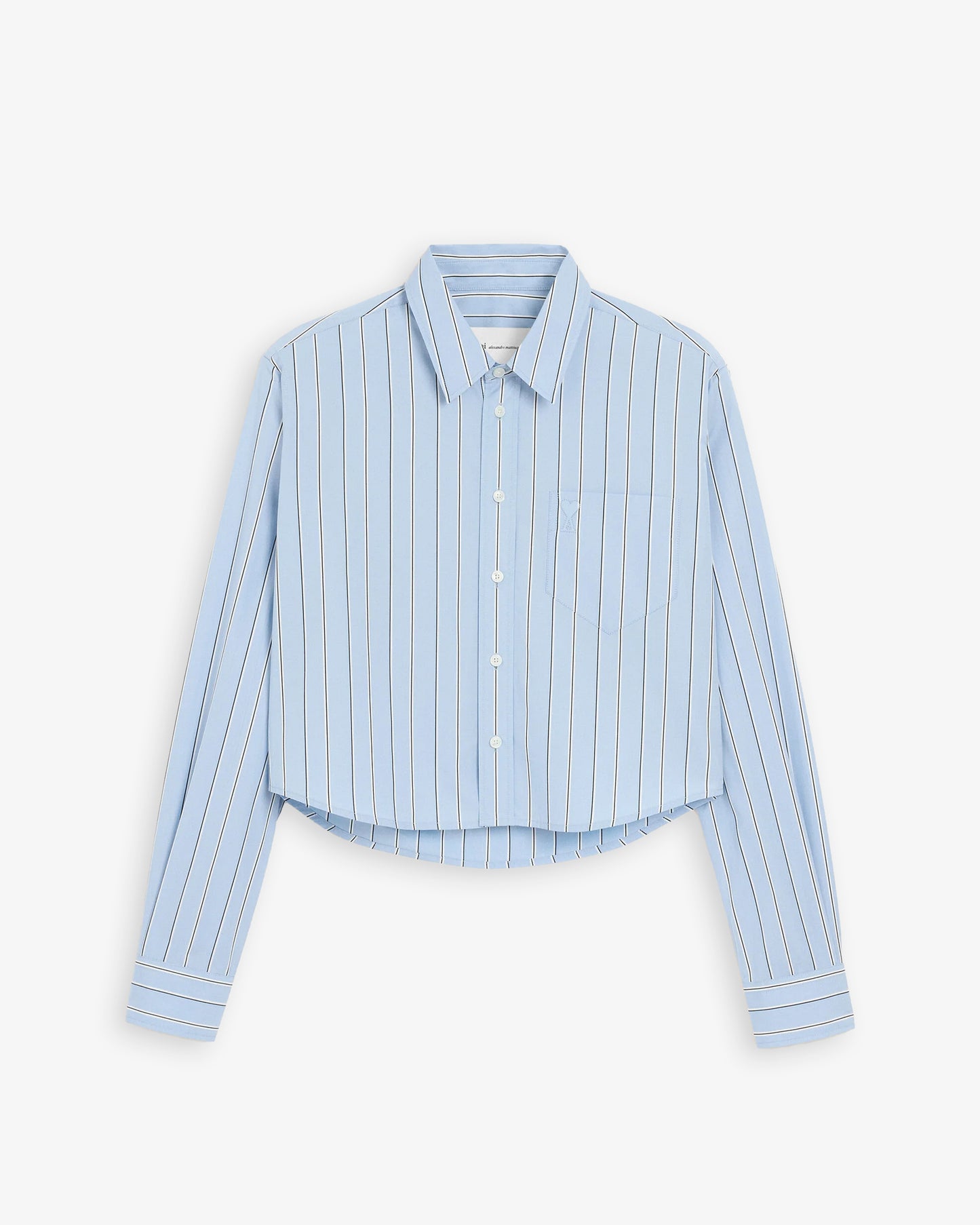 AMI PARIS Cropped Classic Fit Shirt with Embossed Ami de Coeur at Patch Pocket Blue & Ivory