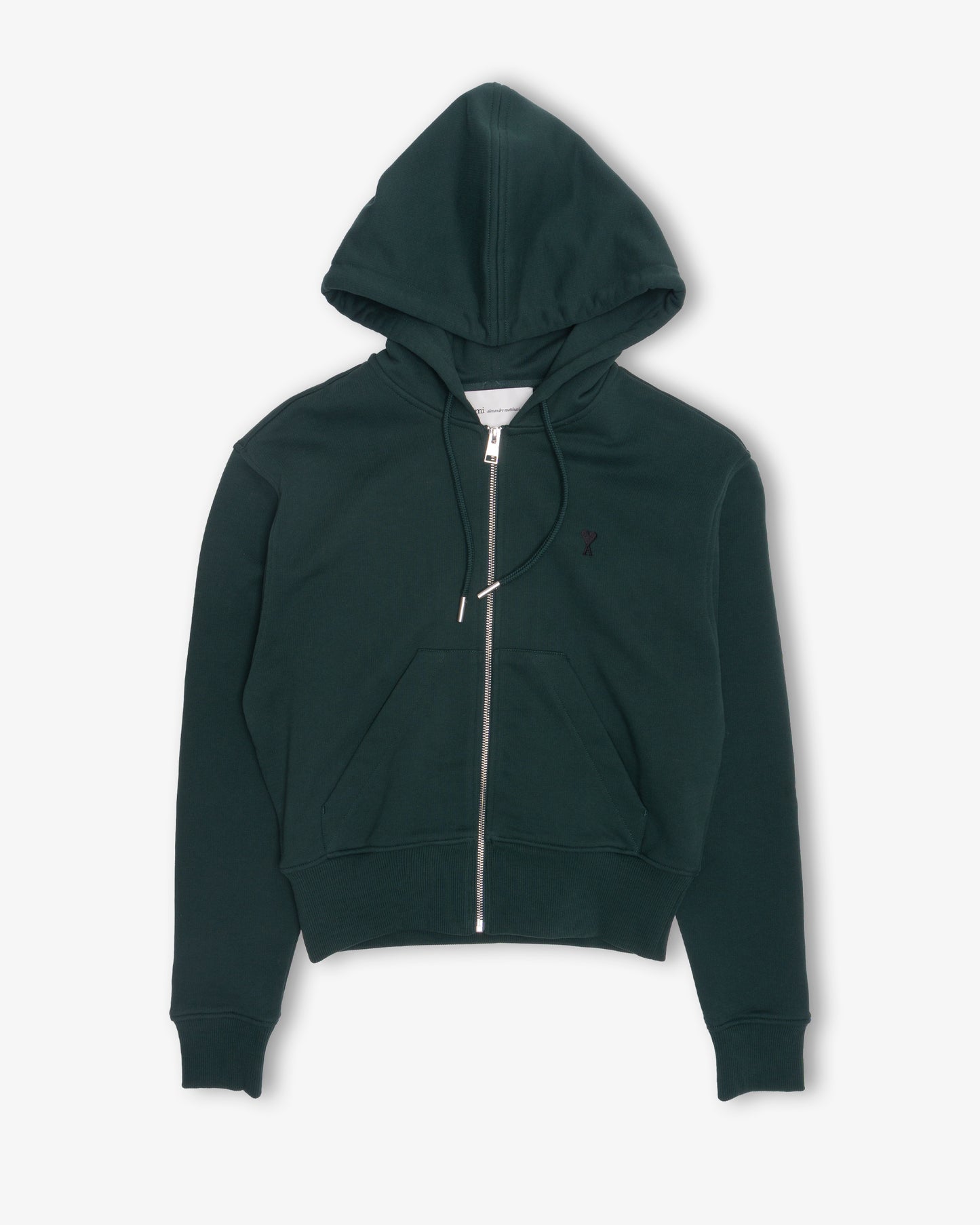 AMI PARIS Hoodie with Contrasted Ami de Coeur Bottle Green