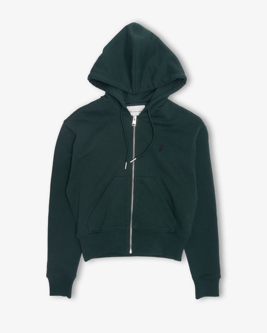 AMI PARIS Hoodie with Contrasted Ami de Coeur Bottle Green