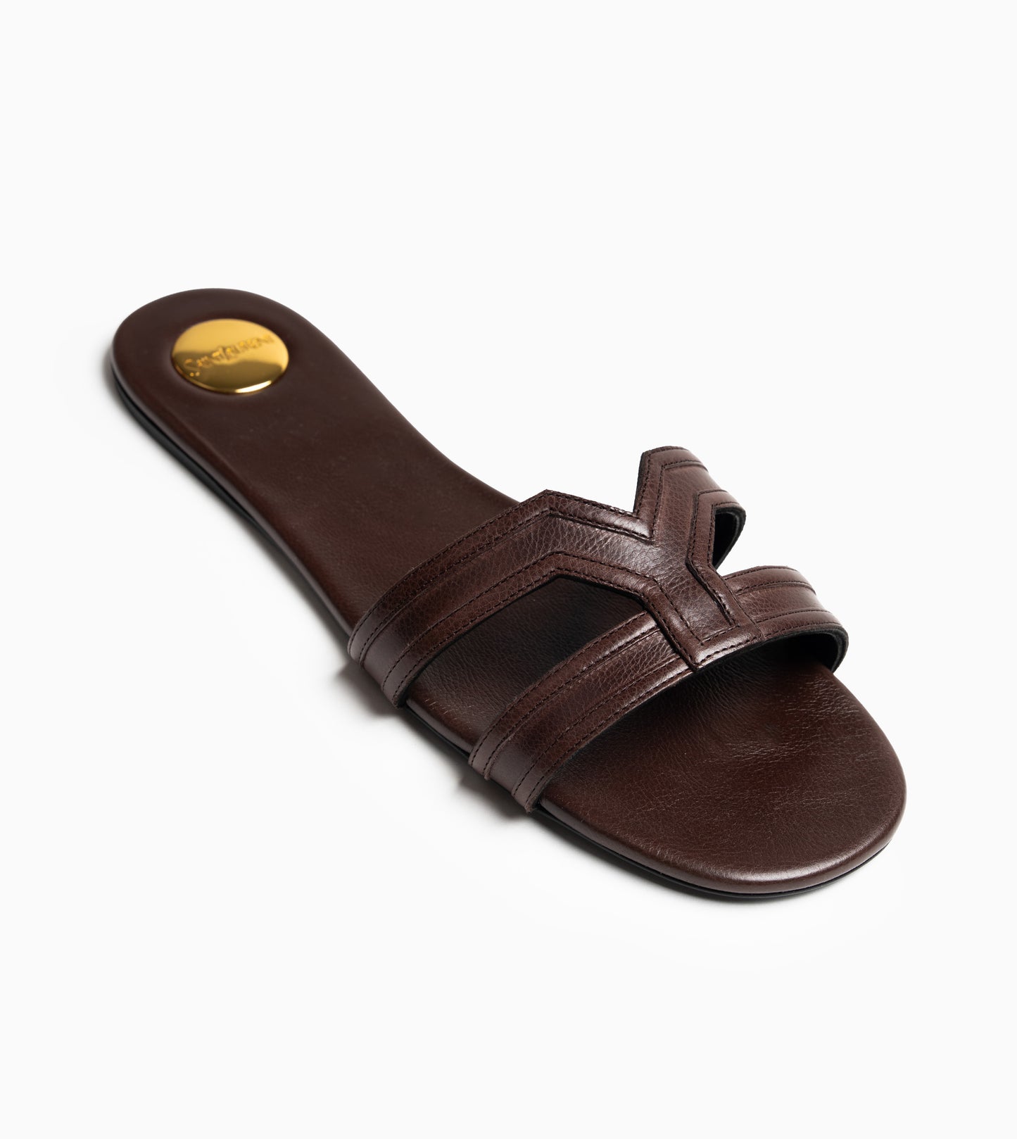 SAINT LAURENT Leather Women Shoes Flat Sandals Flat Le Brown