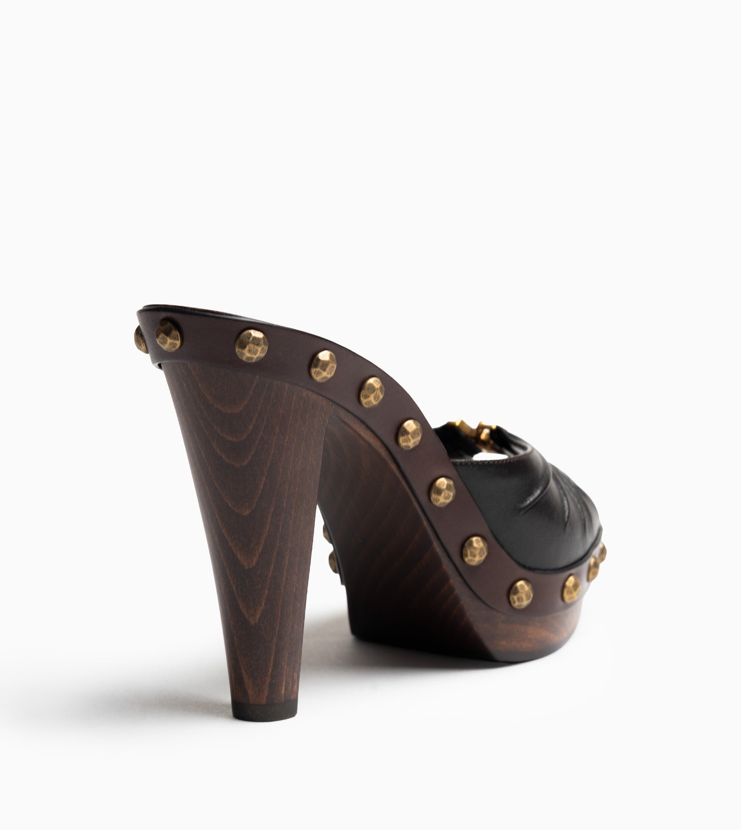 SAINT LAURENT Leather Women Shoes Sandles Mid Heel Lea Brown
