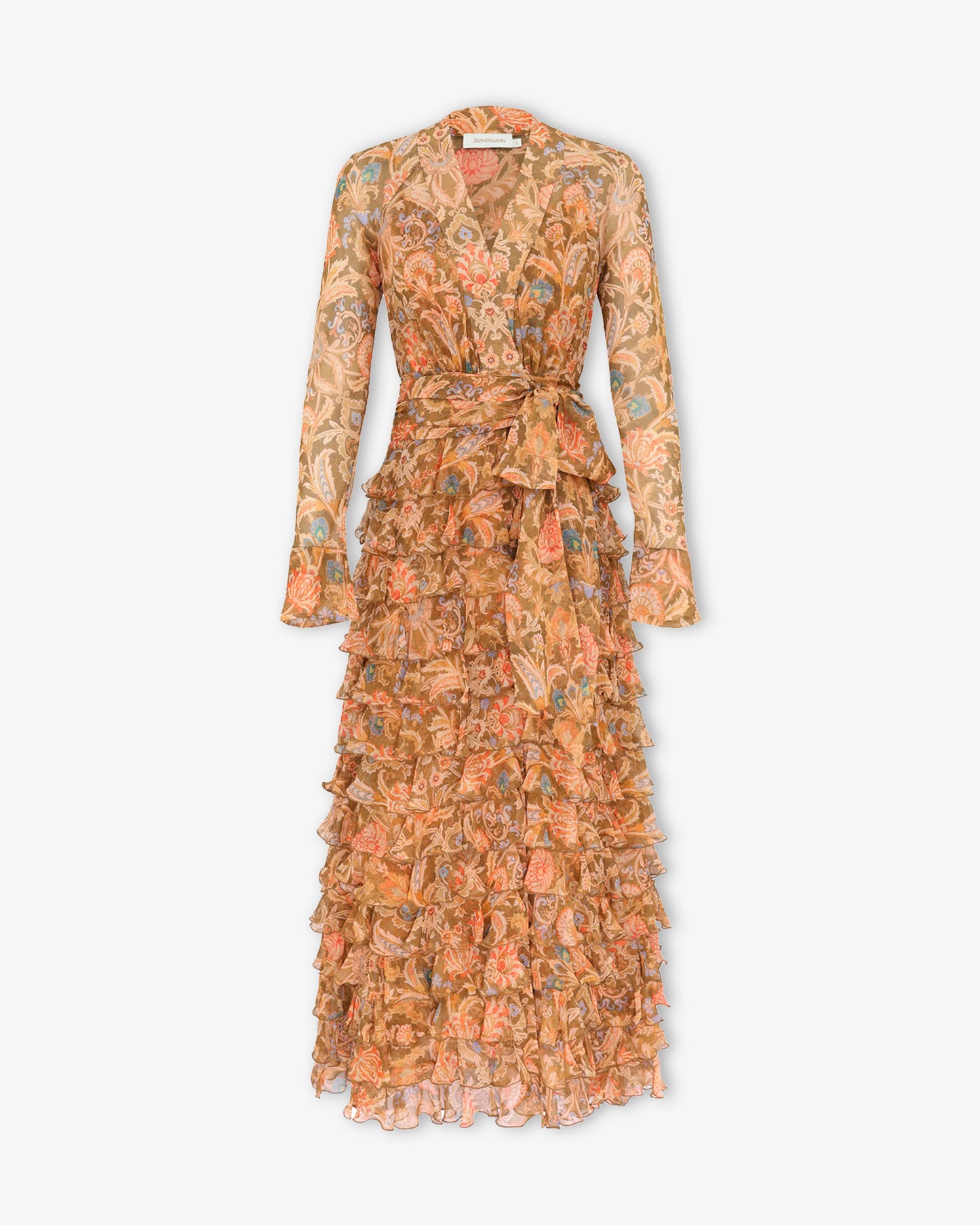 ZIMMERMANN Valiant Ruffle Wrap Dress Olive Toile