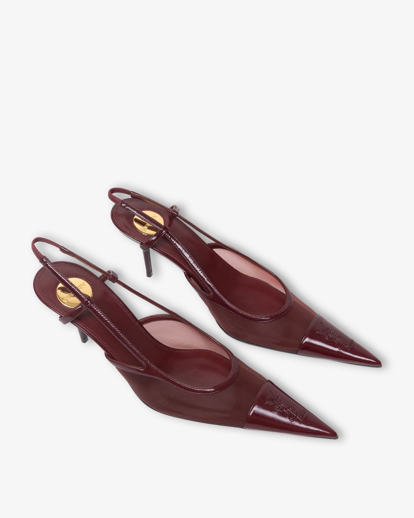 SAINT LAURENT Leather Women Shoes Pumps Mid Heel Leath Vintage Bordeaux