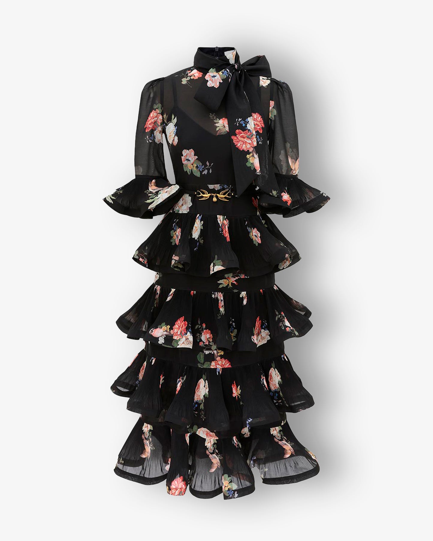 ZIMMERMANN Pleated Sleeved Midi Dress Black Bird