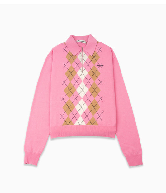 MIU MIU CASMERE ARGYLE POLO PINK