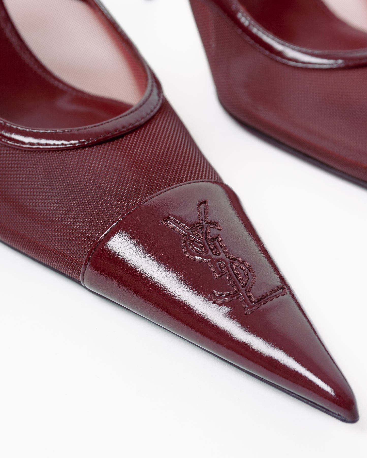 SAINT LAURENT Leather Women Shoes Pumps Mid Heel Leath Vintage Bordeaux
