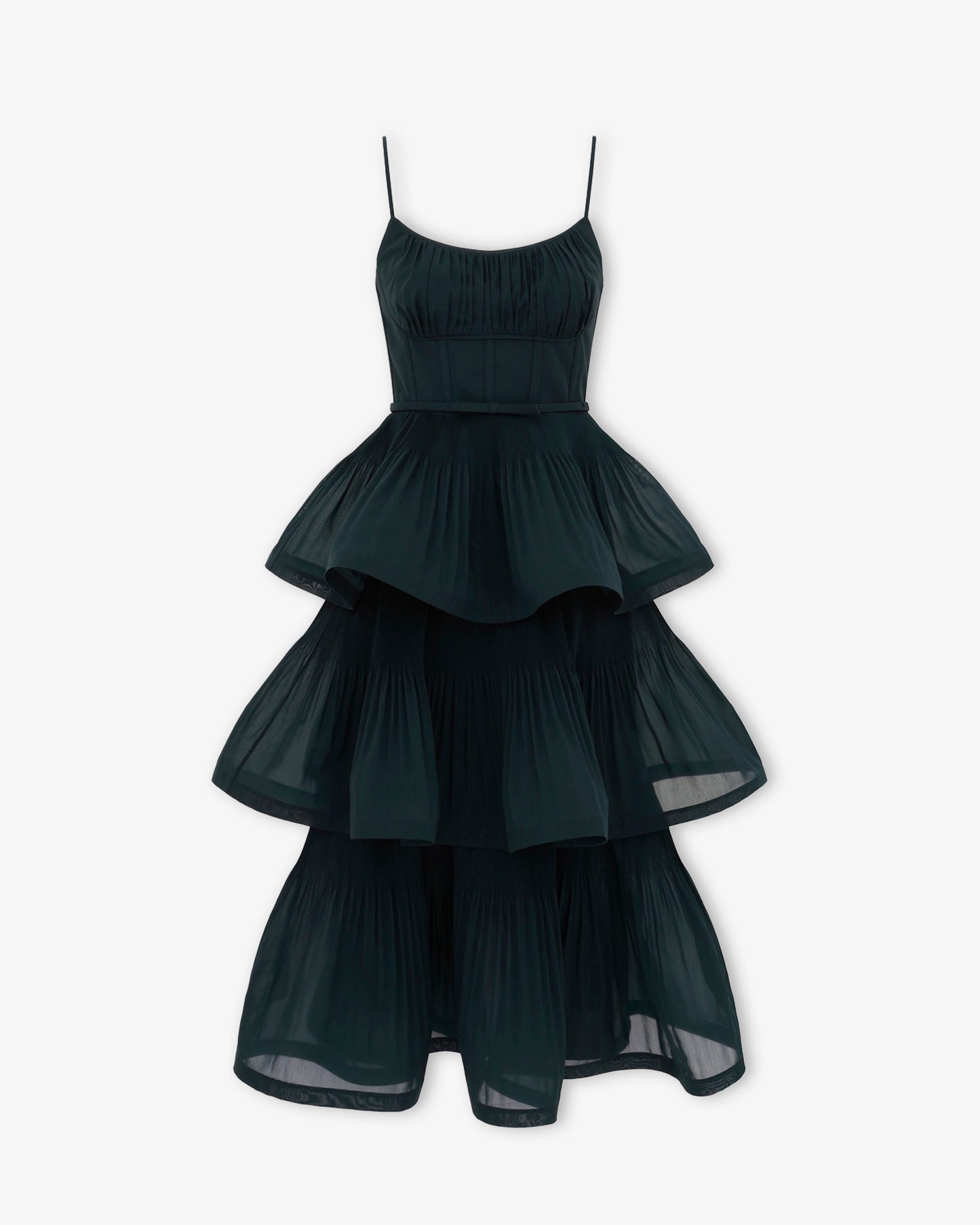 ZIMMERMANN Pleated Tiered Midi Dress Bottle Green