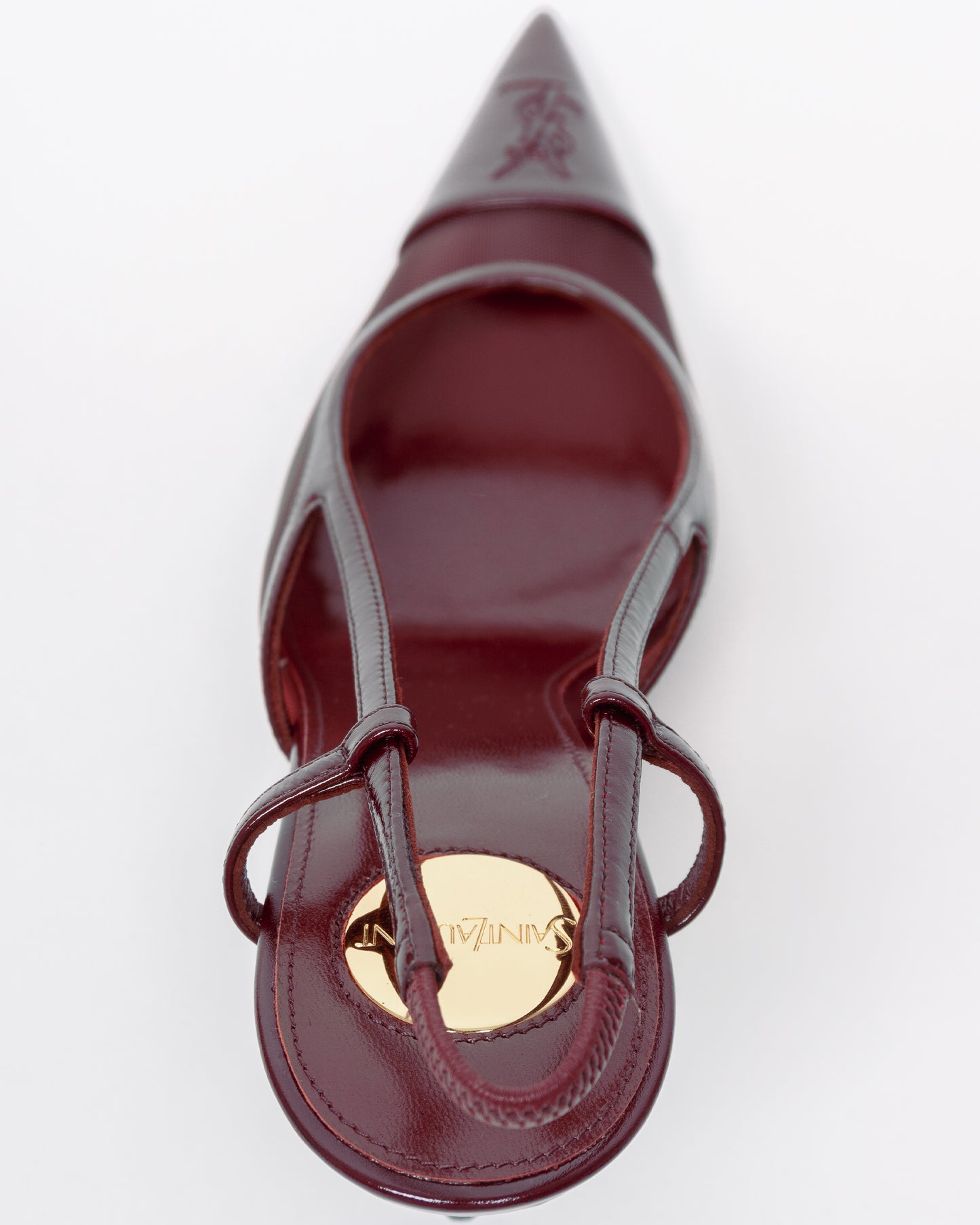 SAINT LAURENT Leather Women Shoes Pumps Mid Heel Leath Vintage Bordeaux
