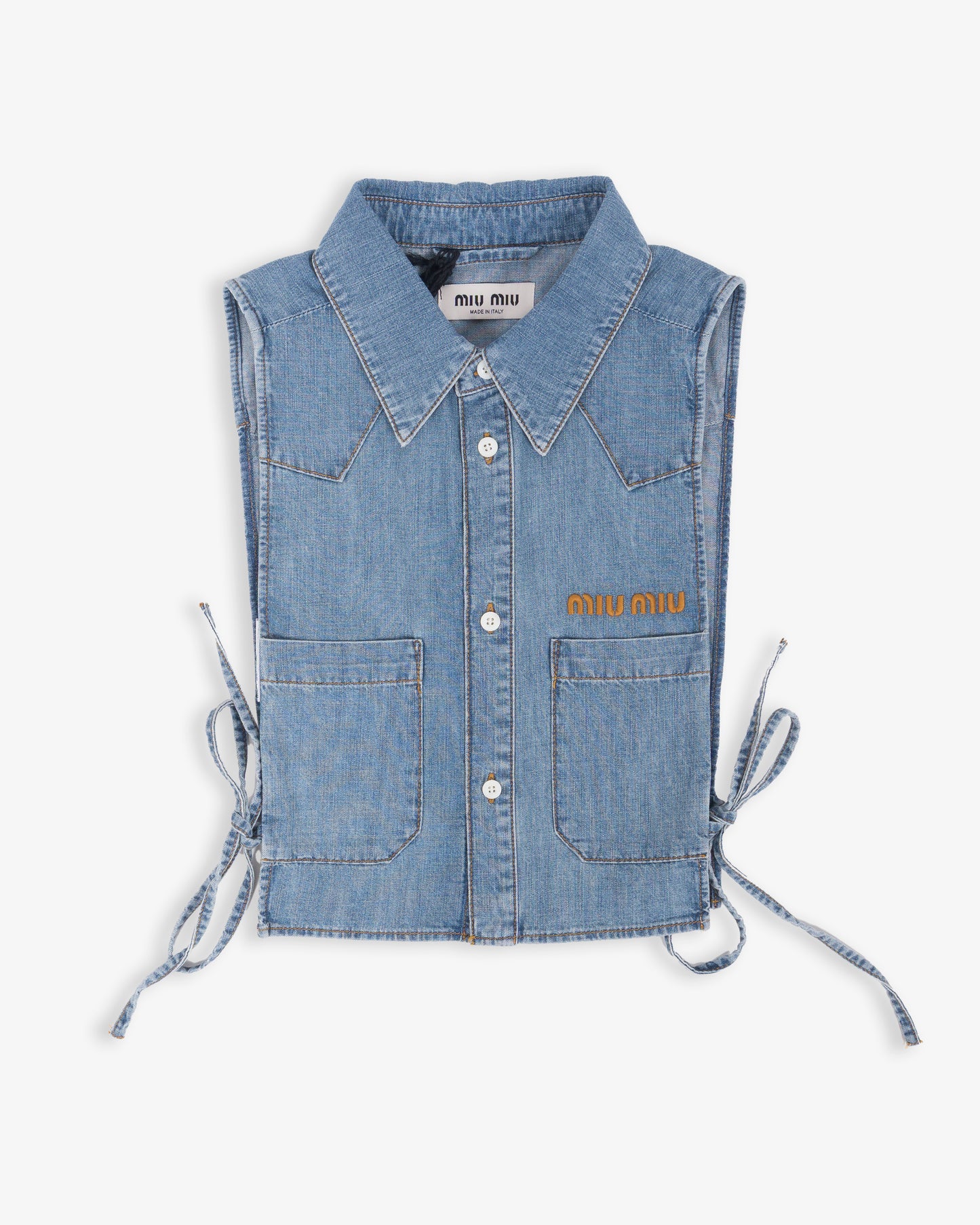 MIU MIU Short Chambray Shirt with Tie Denim