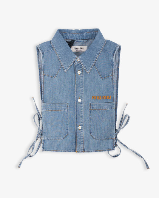 MIU MIU Short Chambray Shirt with Tie Denim