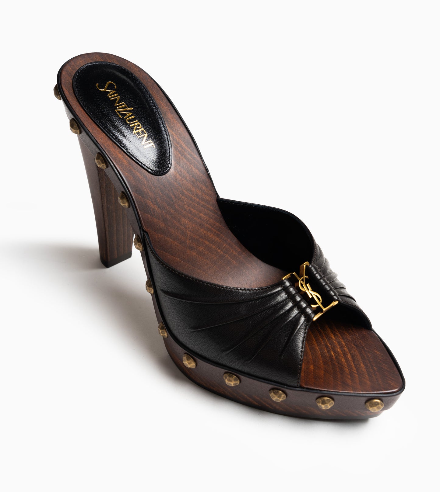 SAINT LAURENT Leather Women Shoes Sandles Mid Heel Lea Brown