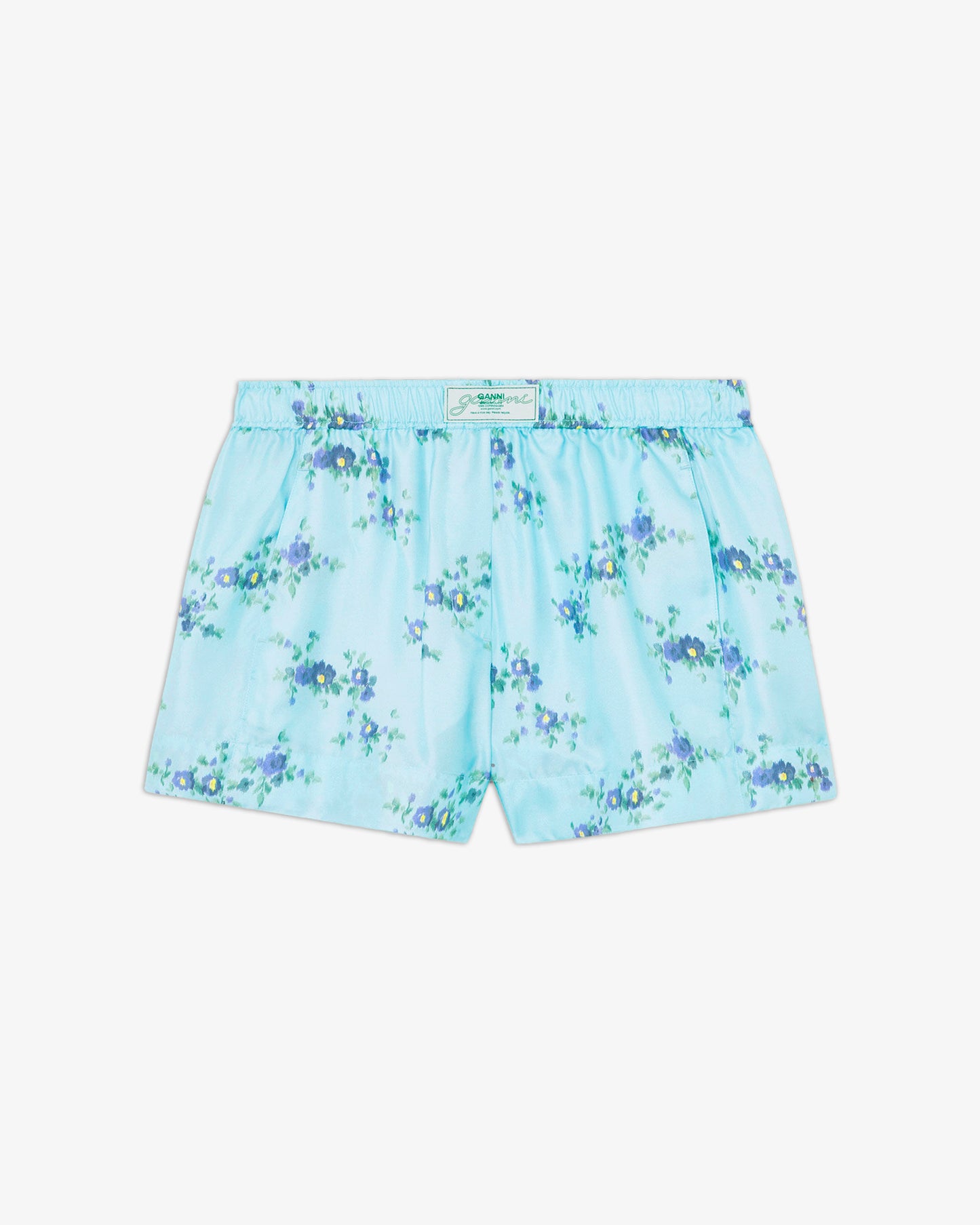 GANNI Printed Silk Twill Elasticated Iced Aqua